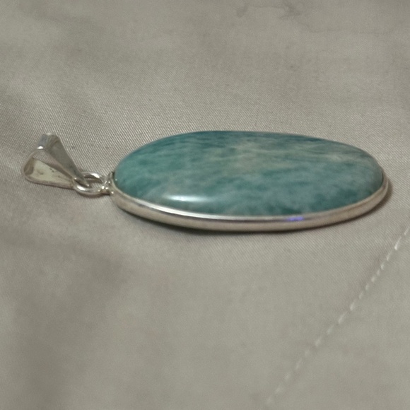 925 Sterling Silver Plated Larimar Pendant Large Oval Genuine Stone NWOT - Picture 4 of 12